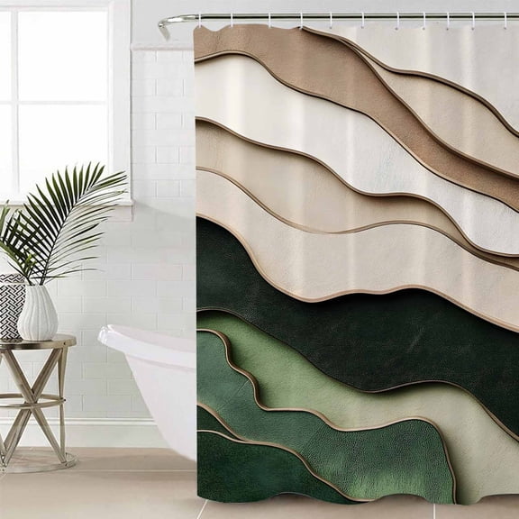 Shower Curtain for Bathroom Modern Khaki Green Wave TextureWaterproof Bath Curtains Shower Curtains with Hooks,Abstract Watercolor GeometricBathroom Curtain Privacy Drapes for Bathtubs Toilet 36x72in