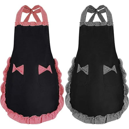 

JIQIW 2 PCS Woman Apron Black Aprons for Women with 2 Pockets Waterproof Kitchen Aprons Chef Apron for Cooking Gardening Premium Aprons as Gifts for Mom Wife Girlfriend.