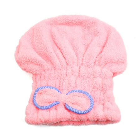 Velvet Turban - Pink Coral Velvet Soft Cute Bowknot Dry Hair Towel Hat Bath Shower Cap for Woman