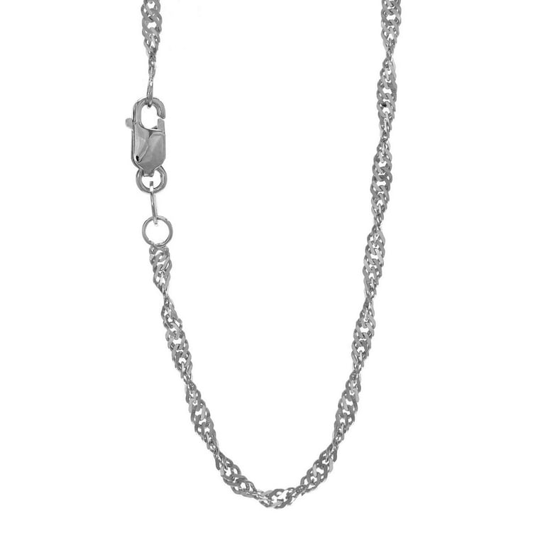 14k Solid White Gold 1.7 mm Singapore Chain Necklace 16