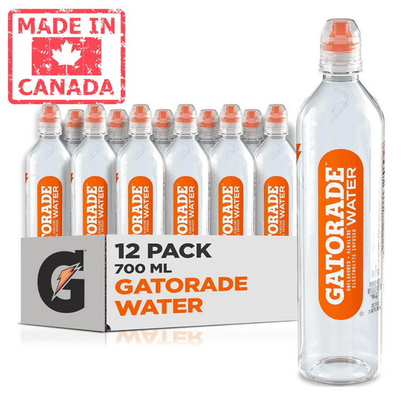 Gatorade Unflavoured Water with Sports Cap - 700ML (Pack of 12) - Canadian Made