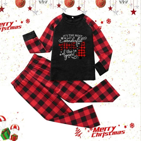 

Christmas Pajamas for Family Black Family Christmas Pjs Matching Sets Matching Family Pajamas Sets Christmas Wonderful Time Print Top And Pants Sleepwear for Kids
