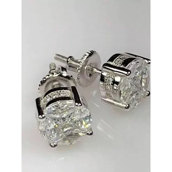 925 Sterling Sliver Women’s 2ct Screw-Back Stud Earrings , Best Valentine's Day Gift