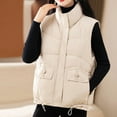 thumbnail image 2 of Htigea Puffer Vest for Women Stand Collar Full Zip Sleeveless Jackets Lightweight Quilted Padded Warm Coat with Pockets White L, 2 of 9