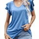 thumbnail image 1 of Camiseta informal de verano de doble capa, holgada, con cuello en V y mangas con volantes para mujer, 1 of 6