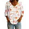 thumbnail image 4 of DeHolifer Women's Shirts Floral Printed 3/4-Sleeve V-Neck Button Down Casual Loose Shirts Tops Orange L, 4 of 6