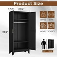 thumbnail image 2 of Metal Armoire Wardrobe Closet, 71" Tall Clothing Storage Cabinet with Hanging Rods, Household Closet Organizers with Adjustable Shelves for Home Office or Gym (Black), 2 of 7
