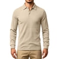 thumbnail image 3 of ZVAVZ Textured Polos Shirts for Men Regular Fit Long Sleeve Collared Tops Jacquard Fashion Casual Beach Vacation T-Shirt Khaki S, 3 of 7