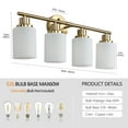 thumbnail image 3 of Modern 4-Light Gold Vanity Light with Frosted Glass Shade for Bathroom Hallway Lighting or Mirror Lamp, 3 of 6