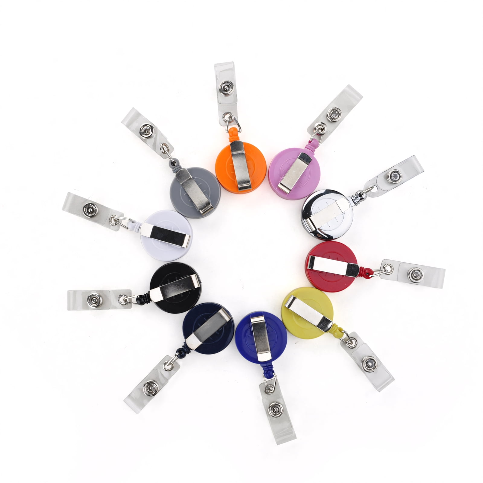 MUKA 50 Pack Solid Color Retracting Badge Reel with Vertical Style Clear ID Card Holders Sets