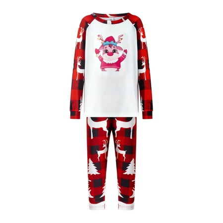 

Amuver Family Matching Pajamas Sleepwear Elk Print Plaid Patchwork Long Sleeve Tops and Stretch Casual Pants