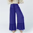 thumbnail image 2 of FUNUONY Women's Wide Leg Pants Flowy Pants for Women Casual Palazzo Trousers Loose Fit High Waisted Drawstring with Pocket Women's Elastic High Waist Wide Leg Beach Loose Pants Blue M, 2 of 5