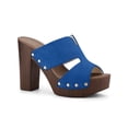 thumbnail image 1 of BLISSFUL STEP Women's Faux Suede Platform High Block Heel Slides Sandals Deep Blue (Size 8), 1 of 6