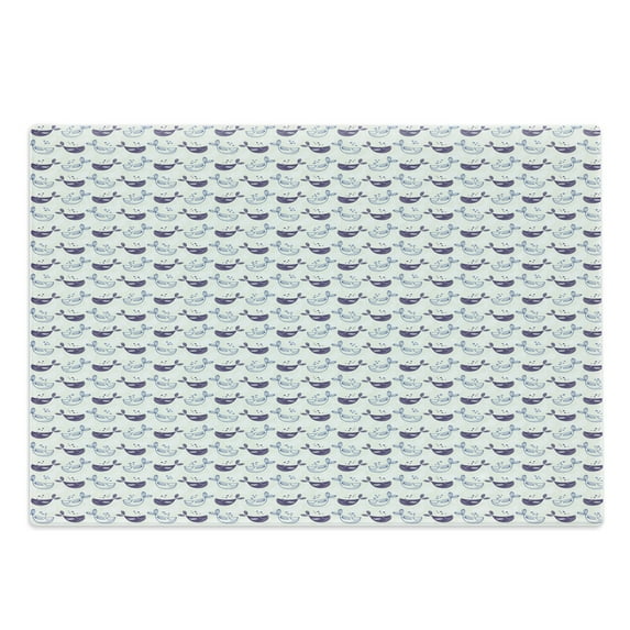 Whale Cutting Board, Hand-drawn Style Bubbles Funny Smiling Whales Swimming in Sea Child Design, Decorative Tempered Glass Cutting and Serving Board, in 3 Sizes, by Ambesonne
