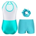 thumbnail image 2 of TiaoBug Kids 2 Pieces Girls Dance Outfit Gymnastics Sleeveless Bodysuit Leotard with Shorts Headwear Set Blue Green 16, 2 of 5