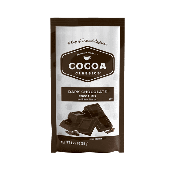 Cocoa Classics Dark Chocolate Cocoa Mix Hot Chocolate Made with Nonfat Milk Just Add Hot Water Make Hot or Iced Cocoa Gluten Free & Kosher Dairy Friendly 1, 1.25oz Packet