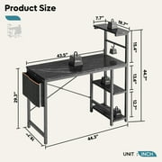 Bestier Reversible 44 inch Computer Desk with LED Lights Gaming Desk with 4 Tier Shelves Black Marble