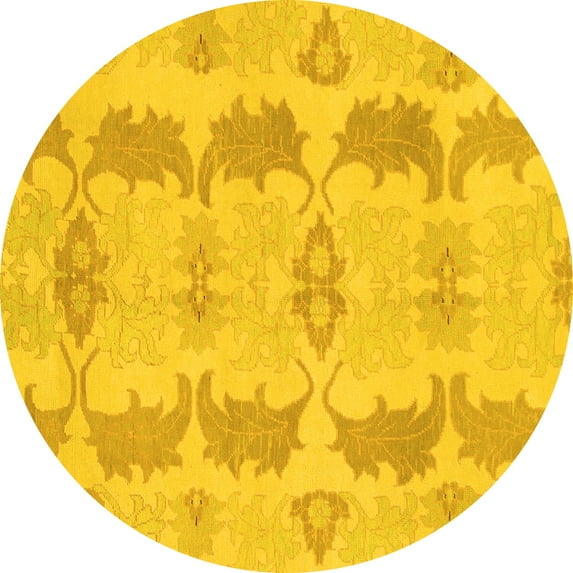 Ahgly Company Indoor Round Abstract Yellow Modern Area Rugs, 5' Round