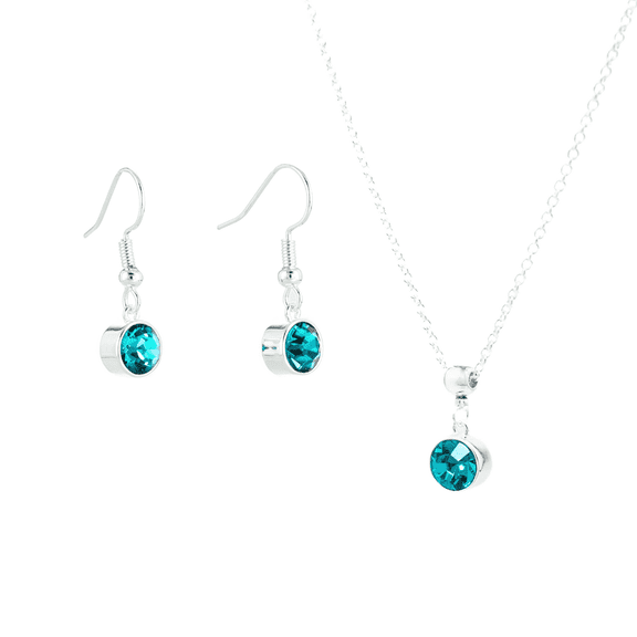 Silver December Birthstone Necklace and Drop Earrings Set with Bohemian Crystals, Silver Plated, Birthday Month Gift, Great for Mom.