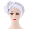 thumbnail image 2 of Sunjoy Tech Stretch Turbans Flower Decor Rhinestone Head Beanie Cover Twisted Pleated Headwrap Assorted Colors Hair Cover Beanie Hats for Women Girls, 2 of 4