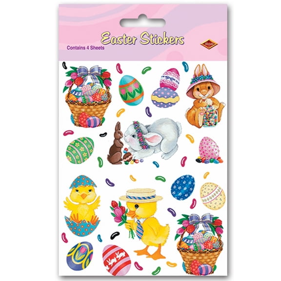 Club Pack of 48 Easter Bunny, Basket and Egg Stickers Party favors 7.5"