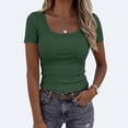 thumbnail image 3 of Lumtrix Women'S Short Sleeve Scoop Neck Ribbed Knit Fitted Dressy Casual Tops Tee Summer Slim Trendy Basic Shirts Dark Green 2XL, 3 of 7