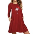 thumbnail image 2 of Robes d'Automne pour Femmes Col Rond Imprimé de Noël Robe à Manches Longues Décontractée Robe Mini Fluide de Vacances avec Poches, 2 of 5