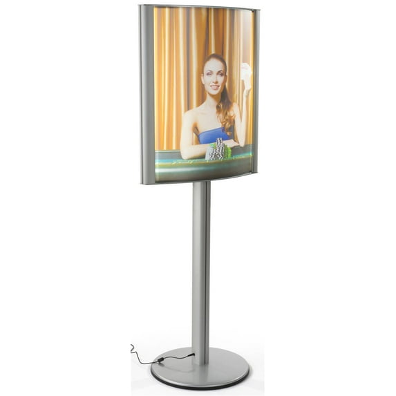 Displays2go Edge-Lit Lightbox Floor Sign Stand, Steel, Aluminum, Rubber, and PVC Construction – Silver Finish (FLRPS228L)
