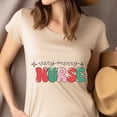 thumbnail image 4 of Nurse Graphic T-Shirt for Women, Very Merry Nurse Retro Style Tee, Azalea, Size 3XL, 4 of 6