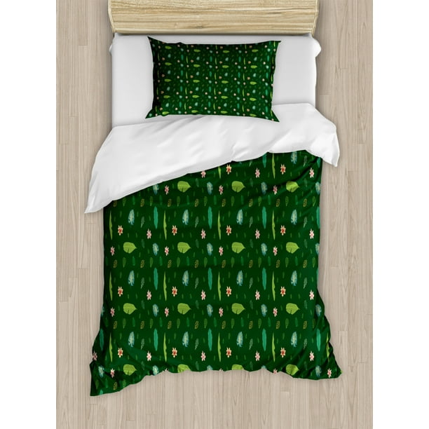 Floral Twin Size Duvet Cover Set, Exotic Hibiscus Banana ...