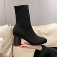 thumbnail image 5 of Symoid Chelsea Boots for Women Winter Knit Sock Boots Chunky Trendy Mid-calf Boots- Black 6, 5 of 7