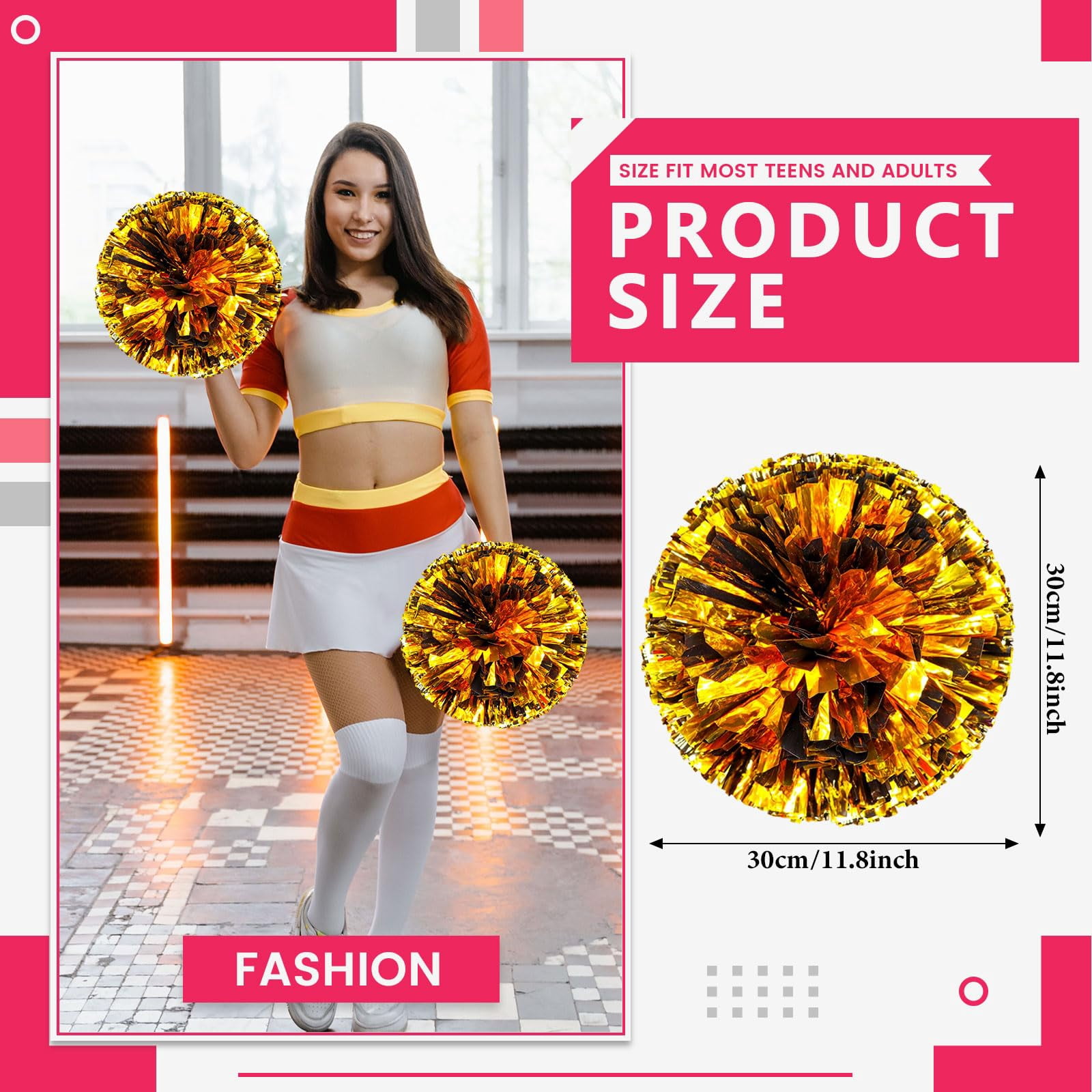 14 Pcs Cheerleading Pom Poms, Cheerleader Pompoms with Four Finger Payment,Fit for Team Spirit Sports Dance Cheering