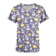 thumbnail image 4 of BiZtdJrK Womens Easter Scrub Tops Cute Bunny Egg Graphic Tees Shirts Short Sleeve V Neck Stretchy Holiday Nurse Working Uniform with Pockets Purple S Vacation Sales, 4 of 5