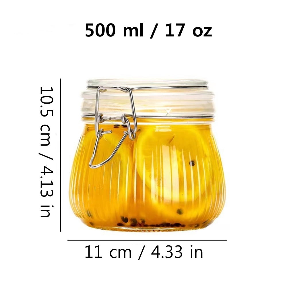 17oz Airtight Glass Jar with Lid, Dingrich Set of 4 Glass Storage Containers Food Storage Jar with Clamp Lids and Silicone Gaskets for Coffee, Sugar, Spice, Cereal, Kitchen & Pantry Storage