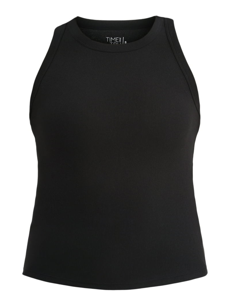 Time and Tru Women's High Neck Ribbed Tank Top XS-XXXL, Sleeveless