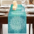 thumbnail image 3 of Table Runners 72 Inches Long Dress Scarves, Turquoise Boho Farmhouse Kitchen Table Runner, Coffee Tablerunners, Oriental Abstract Motifs Traditional Bohemian 18x72 Inch, 3 of 9