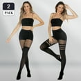 thumbnail image 4 of Manzi Faux Thigh High Fishnet Stockings for Women Opaque Pantyhose Mock Suspender Tights, 4 of 7