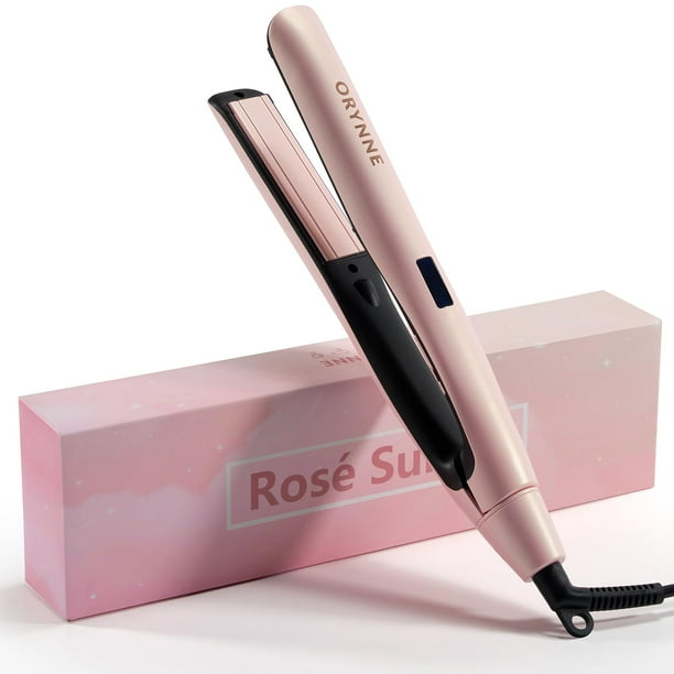 Plancha de pelo ORYNNE para mujer, plancha de 1 pulgada con 10 ajustes de calor, plancha y rizador rosa 2 en 1, plancha de cerámica para todo tipo de cabello, doble voltaje
