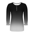 thumbnail image 6 of Tops for Women Plus Size 3/4 Length Gradient Print Button-down T-shirt Three-quarter Sleeve Round Neck Top Black XXL, 6 of 6