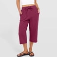 thumbnail image 6 of Women's Casual Wide Leg Capri Pants Elastic Waist Drawstring Lightweight Cropped Trousers with Pockets Wine M, 6 of 7