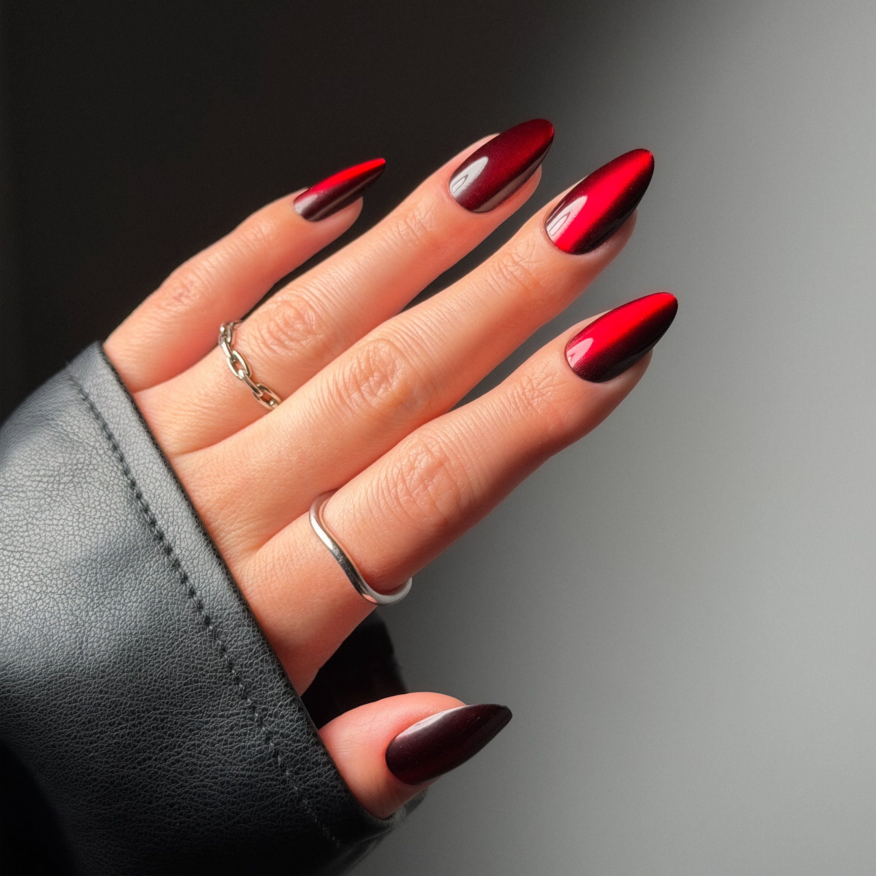 Salon Perfect Halloween Thrill Medium Almond Press-On Nails with Glue & File, Magnetic Red, 30 Pieces