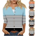 thumbnail image 2 of Utoimkio 3/4 Length Sleeve Womens Blouses Tops Casual Loose Fit V Neck T Shirts Cute Striped Print Three Quarter Length Tunic Tops for Women, 2 of 5