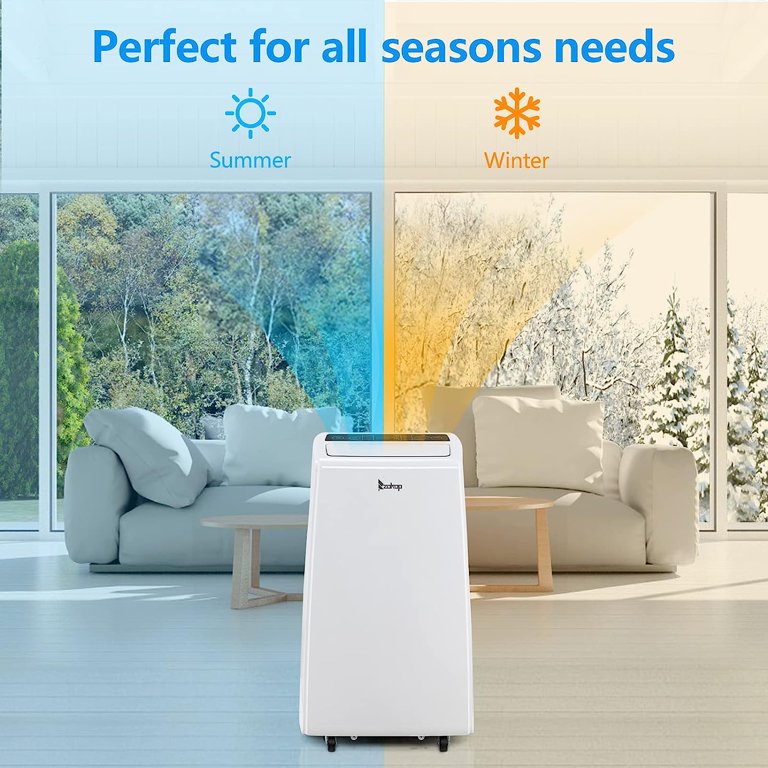 ROVSUN 13,000BTU (ASHARE) 4-in-1 Portable Air Conditioner, Heater,  Dehumidifier, Fan, for Rooms up to 550 Sq Ft. Floor AC with Remote Control  u0026 Rolling Wheels u0026 Window Installation Kit, White - Walmart.com