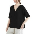 thumbnail image 4 of Mittory Linen Shirts for Women Trendy Summer Embroidered Short Sleeve Tops Dressy Casual Loose Boho Cute Blouses, 4 of 4