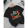 thumbnail image 1 of Camiseta de cuello redondo para niña de vuelta al cole con estampado de manzana, lápiz, libro y regla. Diseño sencillo, bonito y elegante para niñas de 4 a 13 años (menores de 12 años)., 1 of 7