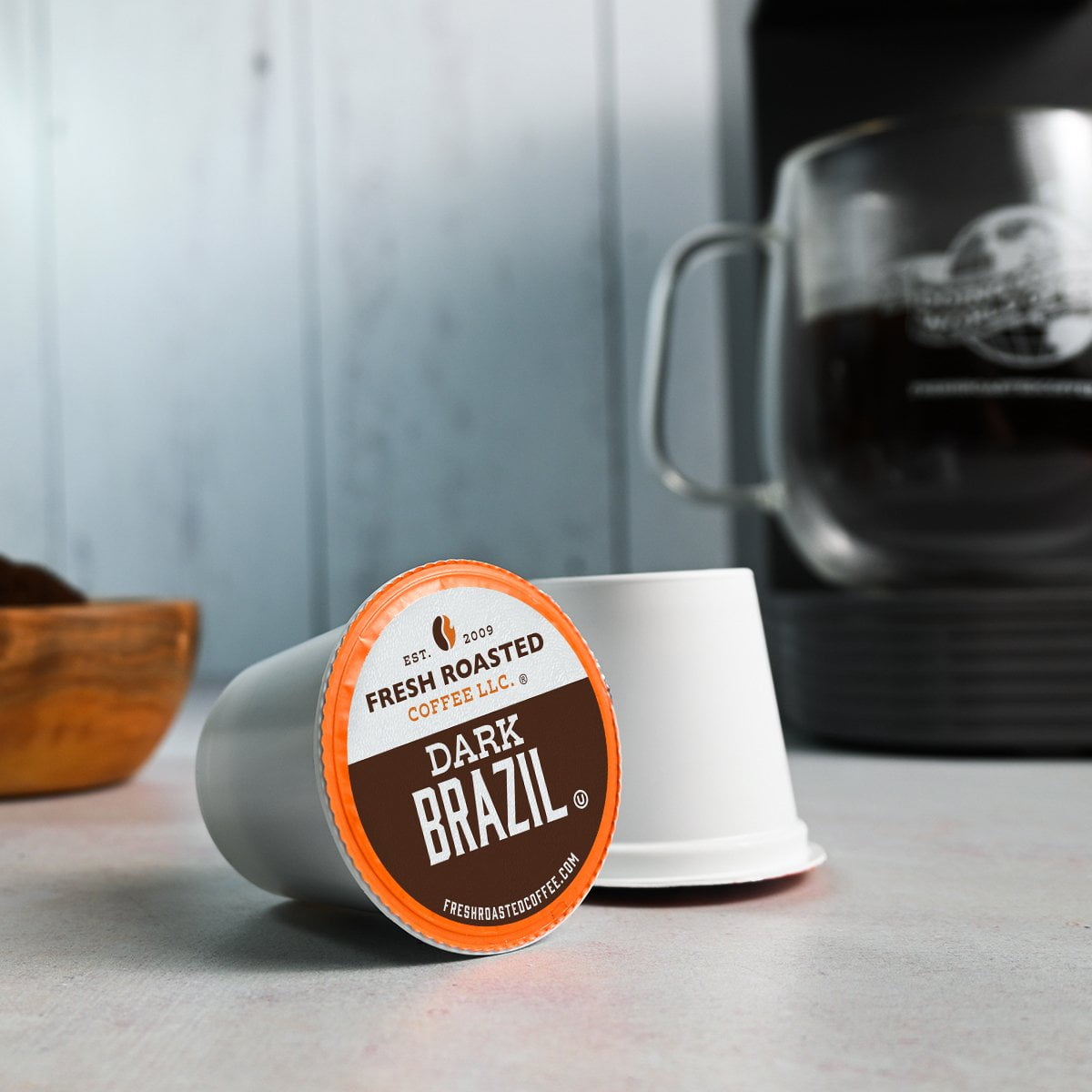 Fresh Roasted Coffee, Dark Brazil Coffee Pods, Medium-Dark Roast, K-cup Compatible, 72 Count