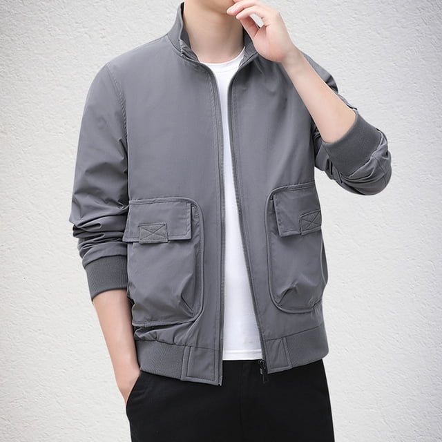 LOVZFMLL Jackets for Men's Solid Color Velvet Winter Windproof No Hat Long Sleeved Pocket