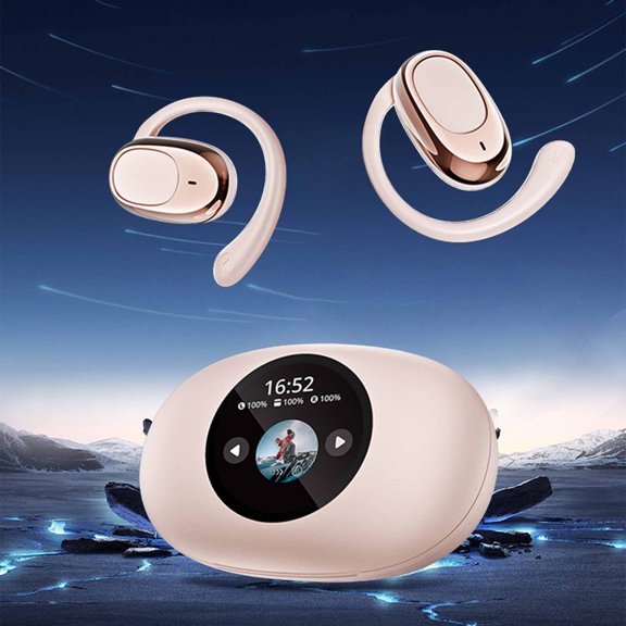 Wireless Bluetooth Earbuds, Intelligent Control Screen Hanging Ear Style LED Full Color Screen Music Game Movie Mode Switching Bluetooth 5.4 Bluetooth Openear Headphones Earphones for Kids