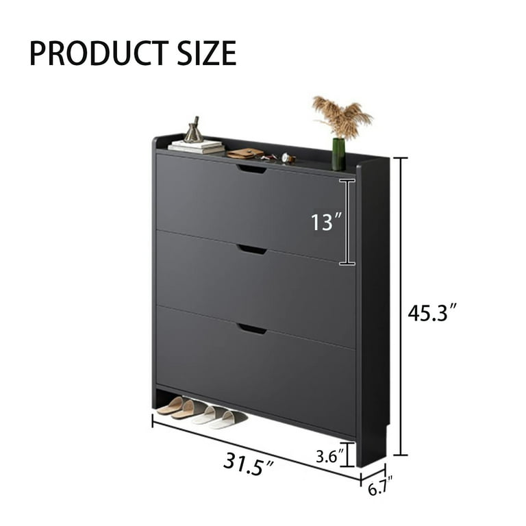 Joqixon Shoe Storage Cabinet with 3 Flip Drawers,Narrow Shoe Rack