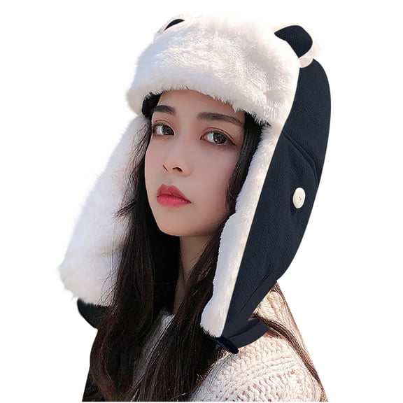 EnJoCho Female Snowproof Quilted Trapper Hat Ladies Soft Sherpa-Lined Hat With Ear Flaps Winter Adult Cute Windproof Warm Ear Protection Face Protection Adult Hat Unisex Pom Knit Winter Hat
